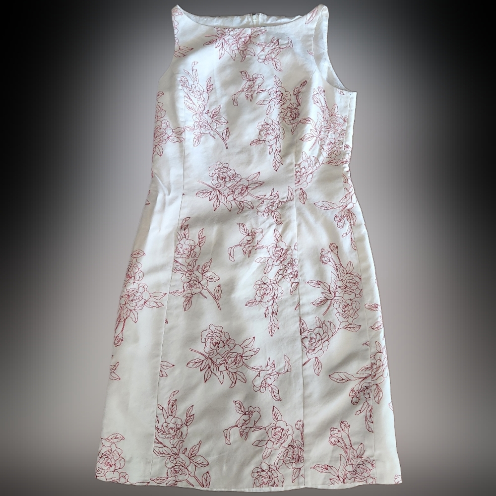 ANN TAYLOR IVORY & RED FLORAL DESIGN~SLEEVELESS DRESS~LINED~SIZE 6P